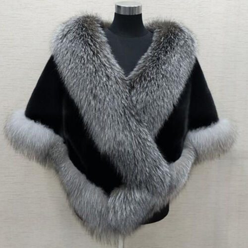 Women Luxury Fluffy Faux Fur Shawl Bridal Wedding Evening Cape Warm Dress Stole