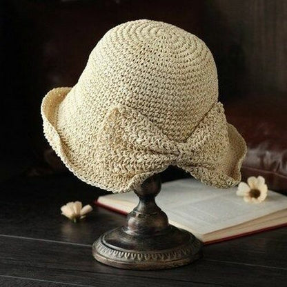 Bow Sun Hat Parent-child Wide Brim Floppy Beach Panama Straw Bucket Femme Shade