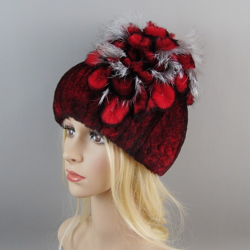 New Women Fur Hat Winter Handmade Rabbit Fur Cap Fur Headwear Warm Beanies Cap