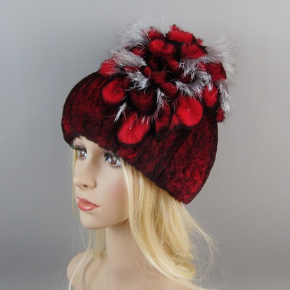 New Women Fur Hat Winter Handmade Rabbit Fur Cap Fur Headwear Warm Beanies Cap