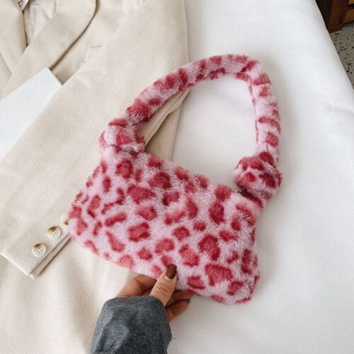 Mini Shoulder Bags Winter Plush Underarm Bag Pattern Fluffy Tote Small Purse 1pc