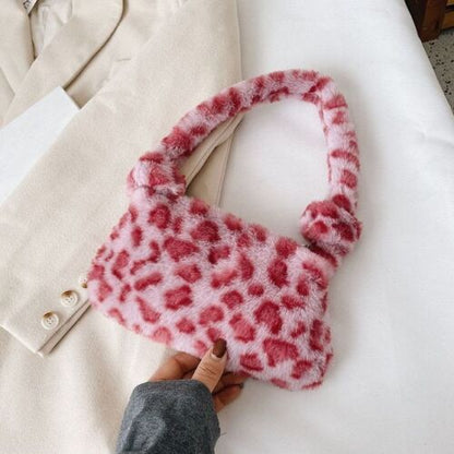 Mini Shoulder Bags Winter Plush Underarm Bag Pattern Fluffy Tote Small Purse 1pc