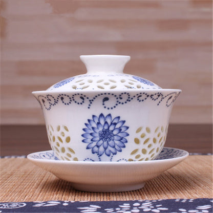 Gaiwan For Puer Tea Brew Service Porcelain Tureen Floral Ceramic Tea Bowl Cups