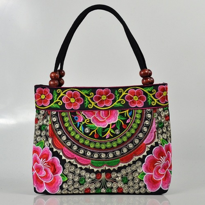 Women Shoulder Bags Embroidery Ethnic Flower Bohemia Retro Canvas Large Handbag