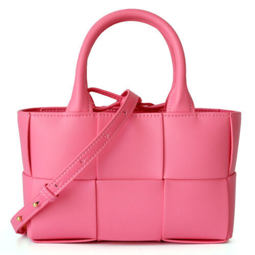 Small Mini Woven Real Leather Double Handles Tote Bag Purse Handbag Crossbody
