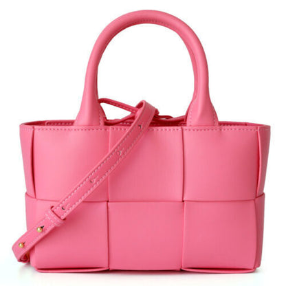 Small Mini Woven Real Leather Double Handles Tote Bag Purse Handbag Crossbody