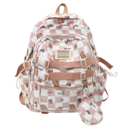 Cartoon Backpack Two Piece School Student Bag 31*13*42CM Canvas Zipper Blue Pink