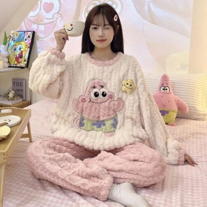 Sanrio Kuromi Cinnamoroll My Melody Anime Coral Velvet Pajamas Home Clothing Set