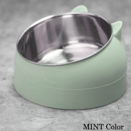 Pet Cat Elevated Stand Cat Dish Stainless Steel Tilted Raised Food Water Bowl