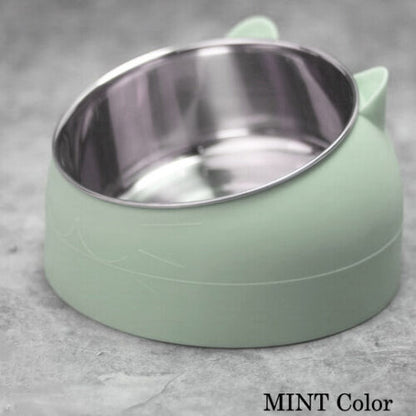 Pet Cat Elevated Stand Cat Dish Stainless Steel Tilted Raised Food Water Bowl