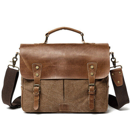 Retro Bag Canvas Leather Shoulder Messenger Portable Document Bag Knight Bag