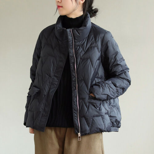 Womens Korean Fashion Duck Down Puffer Jacket Stand Collar Parka Winter Outwear