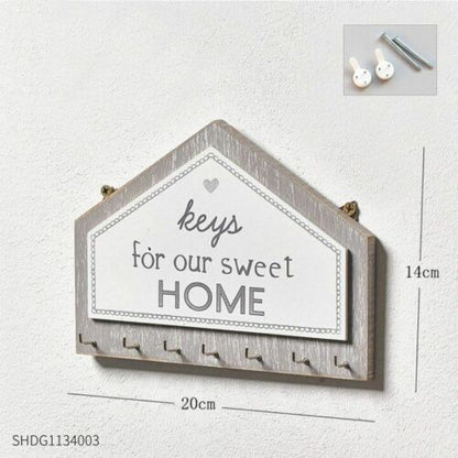 Key Holder Hanger Wall Hanging Wood Wall Organizer Rectangle House Shape Rack