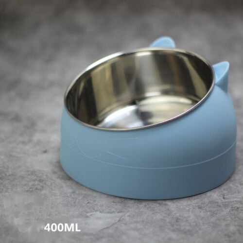 Pet Cat Elevated Stand Cat Dish Stainless Steel Tilted Raised Food Water Bowl