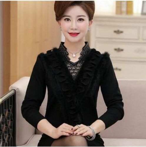 Women Sweater Cashmere Woolen Plus Size Embroidering Diamond - Studded Pullover