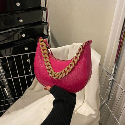 Chain Shoulder Purse Crocodile Pattern Underarm Bags Synthetic Leather Handbags