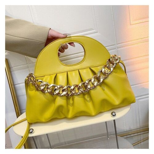 Handbag Thick Chain Handle Pleated Shell Bag Clutch Purses Crossbody Long Belt