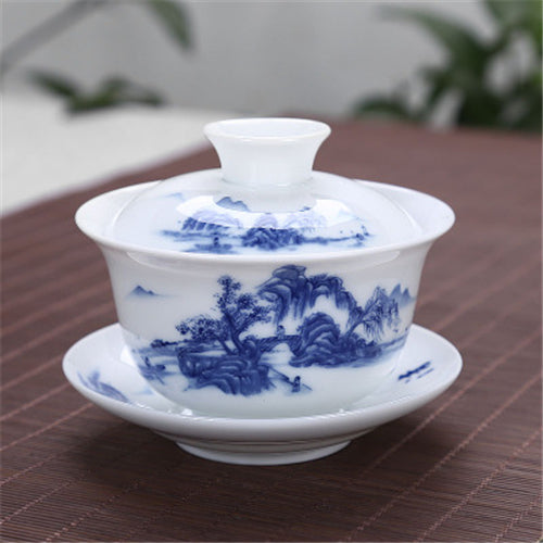 Tea Bowl Porcelain Gaiwan Tea Cup Saucer Lid Handpainted Bowl Cup China Tureen