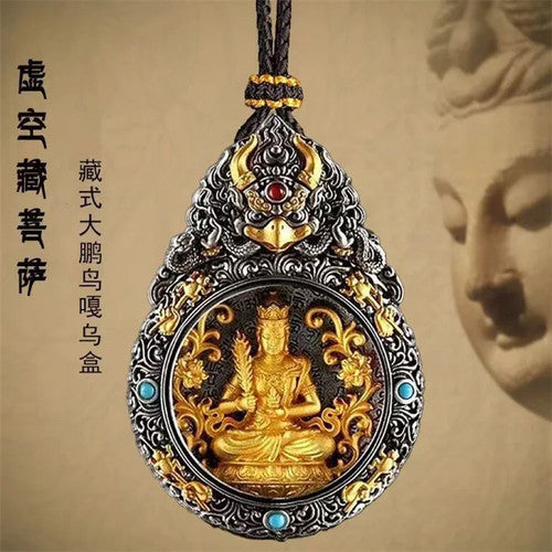 Tibetan Chinese Retro Handcarved Buddha Statue Pendant Amulet Necklace Jewelry