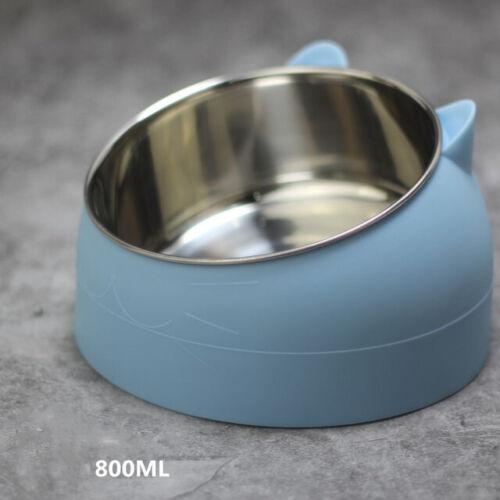 Pet Cat Elevated Stand Cat Dish Stainless Steel Tilted Raised Food Water Bowl
