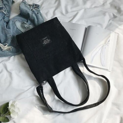 Women Corduroy Shoulder Bag Striped Cloth Handbag Zip Tote Canvas Crossbody Bags