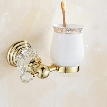 Luxury Crystal Bathroom Accessories Gold Polished Brass Wall Bath Hardware Sets
