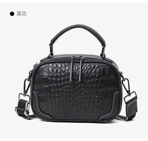Genuine Leather Bag Wide Strap Handbag Crossbody Polyester Shell Shoulder Purse