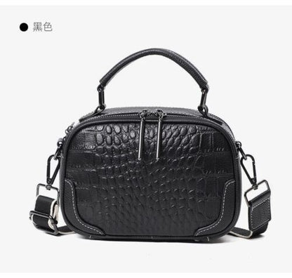 Genuine Leather Bag Wide Strap Handbag Crossbody Polyester Shell Shoulder Purse