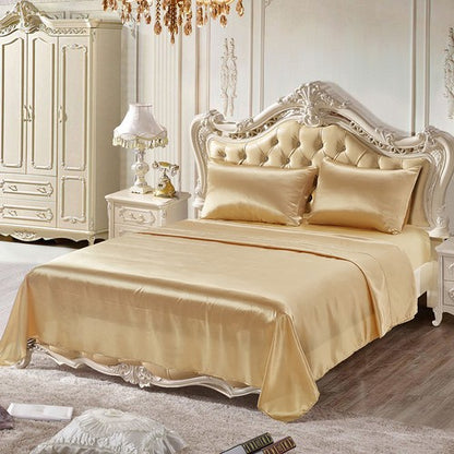 Comfortable Satin Silk Fitted Sheet Bed Flat Sheet Set Bedding Set Pillow Case