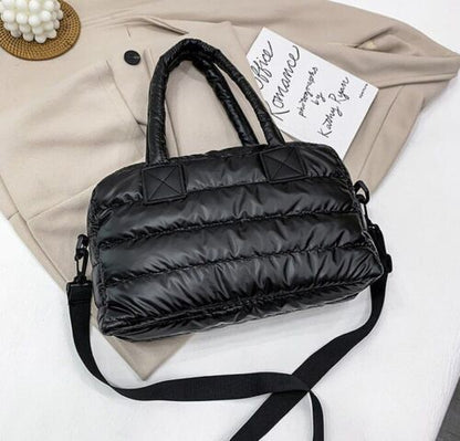Cotton Messenger Bag Black Padded Handbag Large Shoulder Handbag 33*12*21 CM Bag