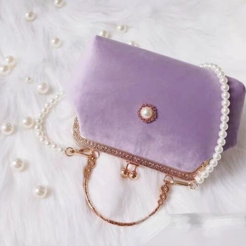 Beads Chain Bag 2 Straps Vintage Metal Shell Purse Velvet Shoulder Bag 20*14*6CM