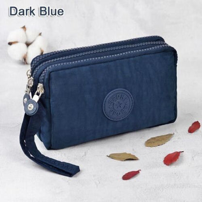 3 Zippers Purse Wallets Coin Cards Keys Money Bag Canvas Woman Handbags 15*9.5CM