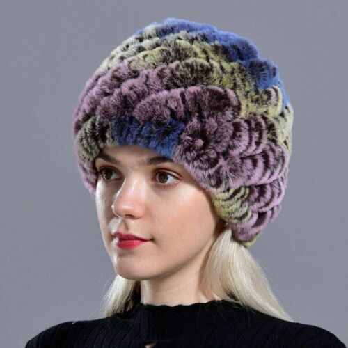 Fur Hats Rabbit Winter Womens Russian Real Knitted Cap Warm Beanie Fashion Solid