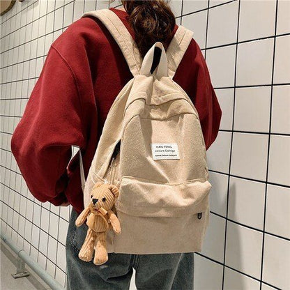 Retro Backpack Fashion High School College Students Bag Corduroy Backpacks Large