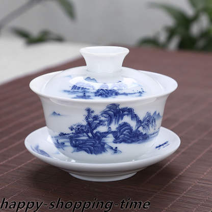 200ml Chinese porcelain gaiwan under glaze print China tureen tea bowl & sau