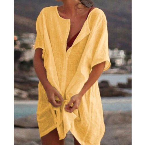 Plus Size Women Short Sleeve Baggy Long Blouse Shirt Mini Dress Beach Tunic Tops