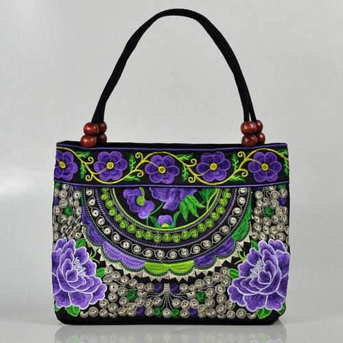 Women Shoulder Bags Embroidery Ethnic Flower Bohemia Retro Canvas Large Handbag