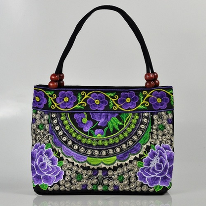 Women Shoulder Bags Embroidery Ethnic Flower Bohemia Retro Canvas Large Handbag
