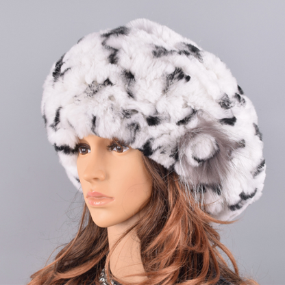 Berets Caps Women Rabbit Fur Hat Causal Warm Knitted Caps Outdoor Volume Hats