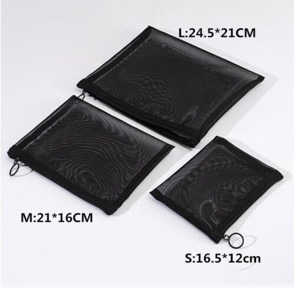 1pc Cosmetic Bag Transparent Mesh Zipper Organizer Small/BigBlack Toiletry Bags