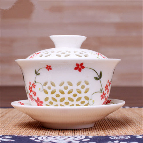 Gaiwan For Puer Tea Brew Service Porcelain Tureen Floral Ceramic Tea Bowl Cups