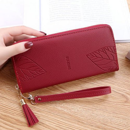 Wallets Purses Synthetic Leather Wristband Leaf Print Long Large Bag Wallets 1PC
