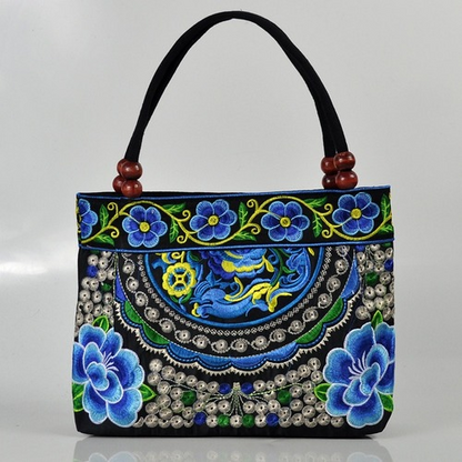 Women Shoulder Bags Embroidery Ethnic Flower Bohemia Retro Canvas Large Handbag
