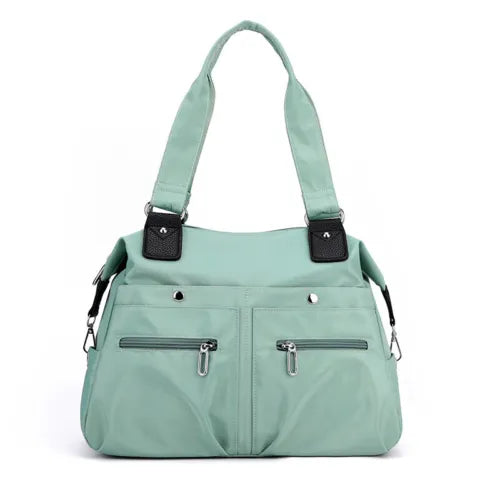 Large Capacity Lightweight Waterproof Multi-Pocket Nylon Shoulder Bag w/Zipper