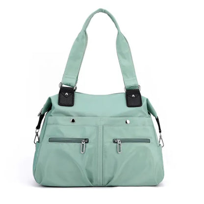 Large Capacity Lightweight Waterproof Multi-Pocket Nylon Shoulder Bag w/Zipper