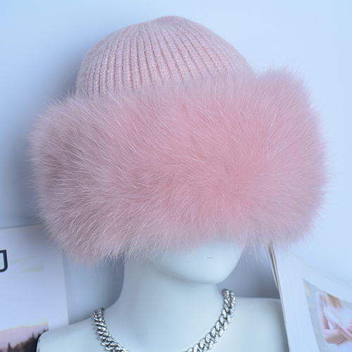 Women's Winter Real Fur Knit Hat Cap Beanie Hats Fur Fluffy Warm Knitted Fur Hat