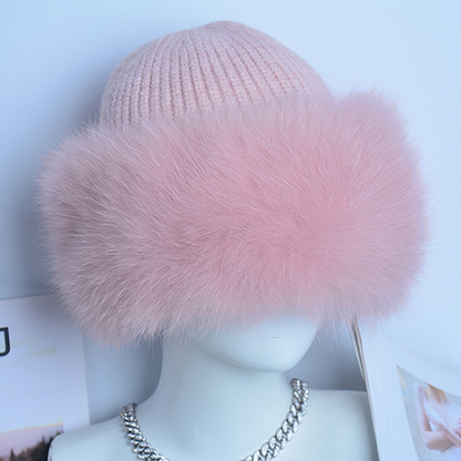 Women's Winter Real Fur Knit Hat Cap Beanie Hats Fur Fluffy Warm Knitted Fur Hat