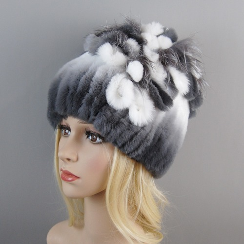 New Women Fur Hat Winter Handmade Rabbit Fur Cap Fur Headwear Warm Beanies Cap