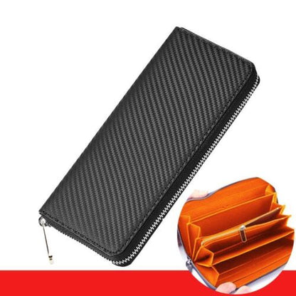Wallet Carbon Fiber Microfiber Purse Cards Waterproof Non-Slip Long Zippered Bag
