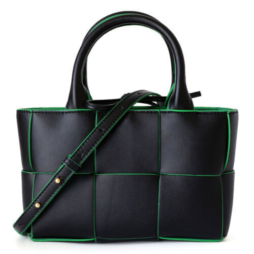Small Mini Woven Real Leather Double Handles Tote Bag Purse Handbag Crossbody